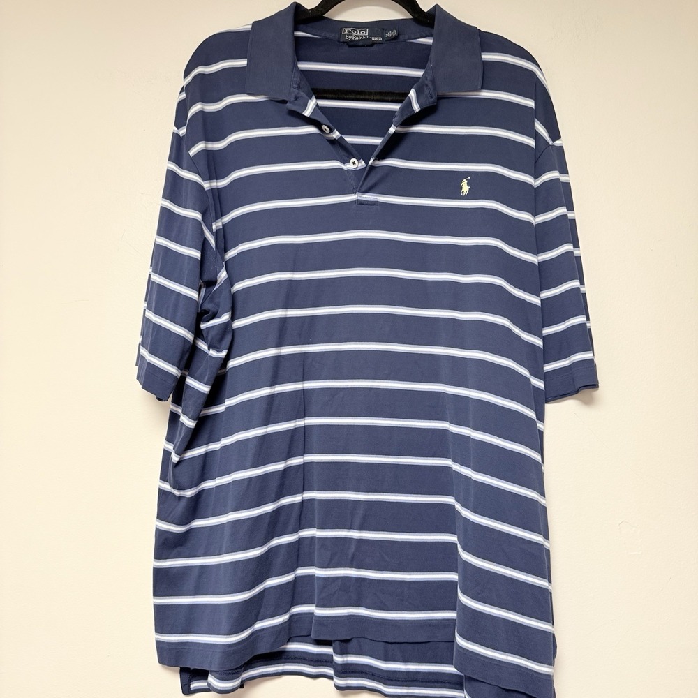 Polo Ralph Lauren Polo Shirt Men XL Blue Fair Striped Pima Cotton Short Sleeve
